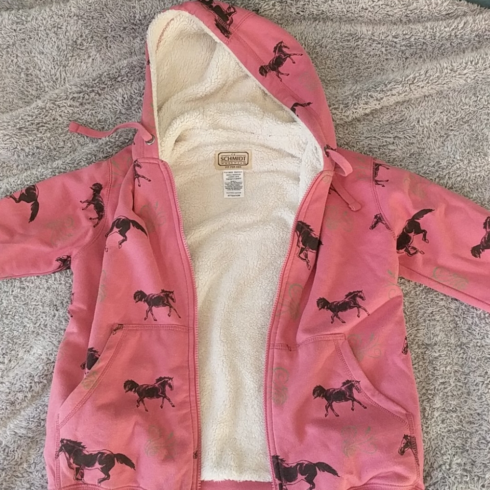 Pink horse sweatshirt/zipup with fuzzy inside